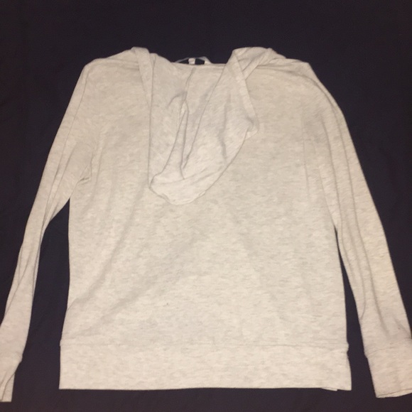 Grey hooded lace up long sleeve top - Picture 2 of 4